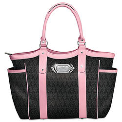 Breast Cancer Research Tote Bag in Black Faux Leather