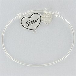 Sister's Silvertone Bangle with Heart Charm