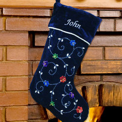Embroidered Blue Sequin Flower Christmas Stocking