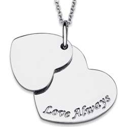 Platinum Plated Love Always Double Heart Necklace