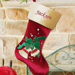 Embroidered Christmas Bells Stocking