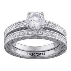 Personalized Sterling Silver Antique Scroll Wedding Rings
