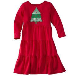 Girl's Appliqued Christmas Tree Tiered Dress