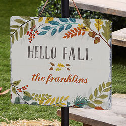 Hello Fall Floral Personalized Slate Plaque