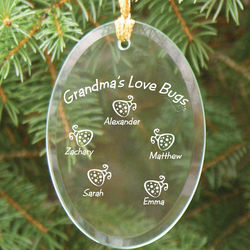Personalized Love Bugs Glass Oval Ornament