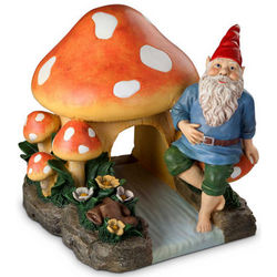 Gnome with Mushroom Gutter Downspout Extender