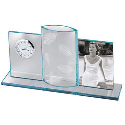 Desktop Photo Frame and Clock with Center Vase