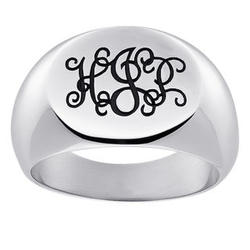 Tapered Stainless Steel Oval Monogram Signet Ring