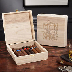Great Men Smoke Cigars Personalized Square Vintage Wooden Box