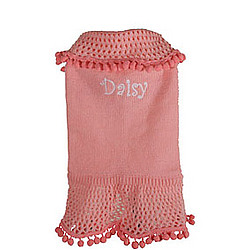 Personalized Pink Knit Pet Dress with Pom Poms