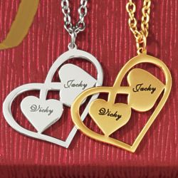 Silvertone Couples Name Heart Necklace