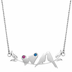 2 Stainless Steel Lovebirds Necklace with Birthstones