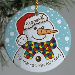 Tis' the Season for Hope Autism Ribbon Snowman Ornament