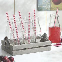 Vintage Milk Bottles with Straws and Tray