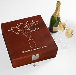 Personalized Tree Initials Wood Keepsake Box with Wine Glasses