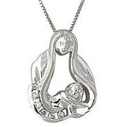 Baby with Mom Diamond Pendant in 14k White Gold