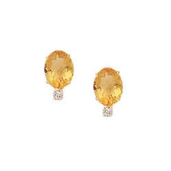 Oval Citrine Gemstone Drop and Diamond Earrings