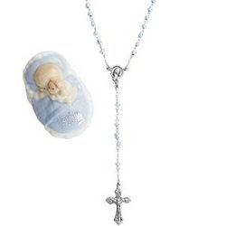 Personalized Baptism Blue Box and Rosary