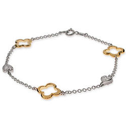 Gold and Silver Four Petal and Hearts Bracelet