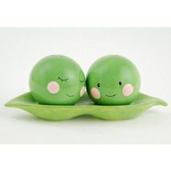 Two Peas in A Pod Ceramic Salt and Pepper Shakers with Tray