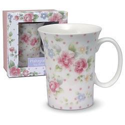Tea Mug with Beige and Pink Rose Pattern