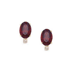 Oval Garnet Drop and Diamond Earrings