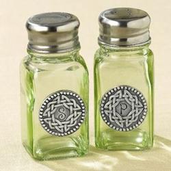 Pewter Celtic Knot Medallion Glass Salt & Pepper Shakers