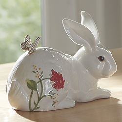 Laying Rabbit Figurine with Floral Design