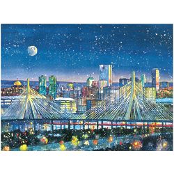 Zakim Bridge, Boston, Side View Watercolor Print Cards