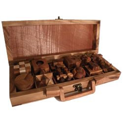 12 Wood Puzzles Gift Set in Wooden Suitcase