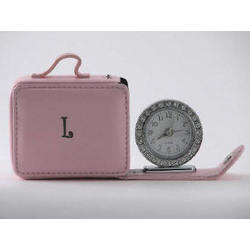Monogrammed Pink Mini Rollout Travel Clock with Crystals