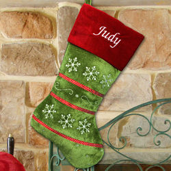 Embroidered Red and Green Snowflake Stocking