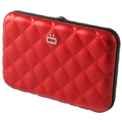 Quilted Button Card Case Wallet in Red