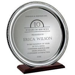 Personalized Years of Service Award Silver Plate on Wood Base