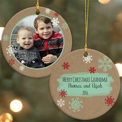 Custom Photo with Personalized 3-Line Message Christmas Ornament