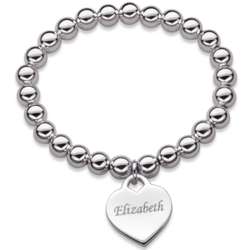 Stretch Bead Bracelet with Engraved Name Heart Charm
