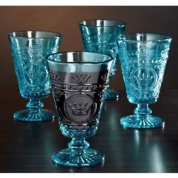 Turquoise Queens Crest Footed Wine Glasses