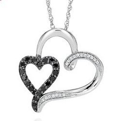 Black and White Diamond Double Heart Pendant