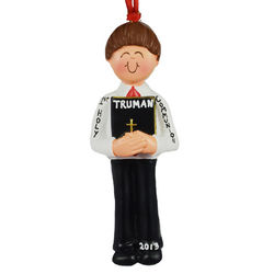 Boy with Brown Hair Holding Bible Ornament