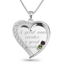 Mother's Personalized 2 Birthtone and CZ Sterling Heart Necklace