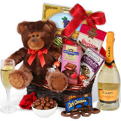 Champagne and Teddy Bear Valentine's Day Gift Basket
