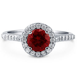 Sterling Silver Round Ruby CZ Halo Ring