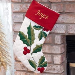 Embroidered Quilted Holly Stocking