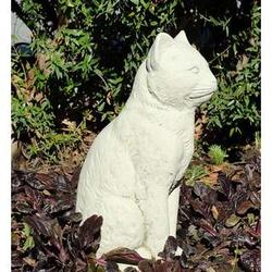 Vintage Sitting Cat Cast Stone Statue