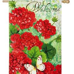 Red Geraniums Welcome House Flag