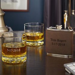 2 Buckman Whiskey Glasses and Personalized Fitzgerald Flask
