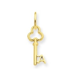 14K Gold Initial Key Charm Pendant with Clover Design