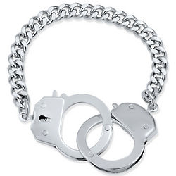 Silver-Tone Openable Handcuffs Bracelet with Curb Chain