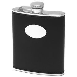 Black Leather Engraved Flask with Screw-On Lid