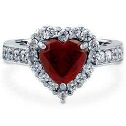 Sterling Silver Simulated Ruby Halo Heart Ring